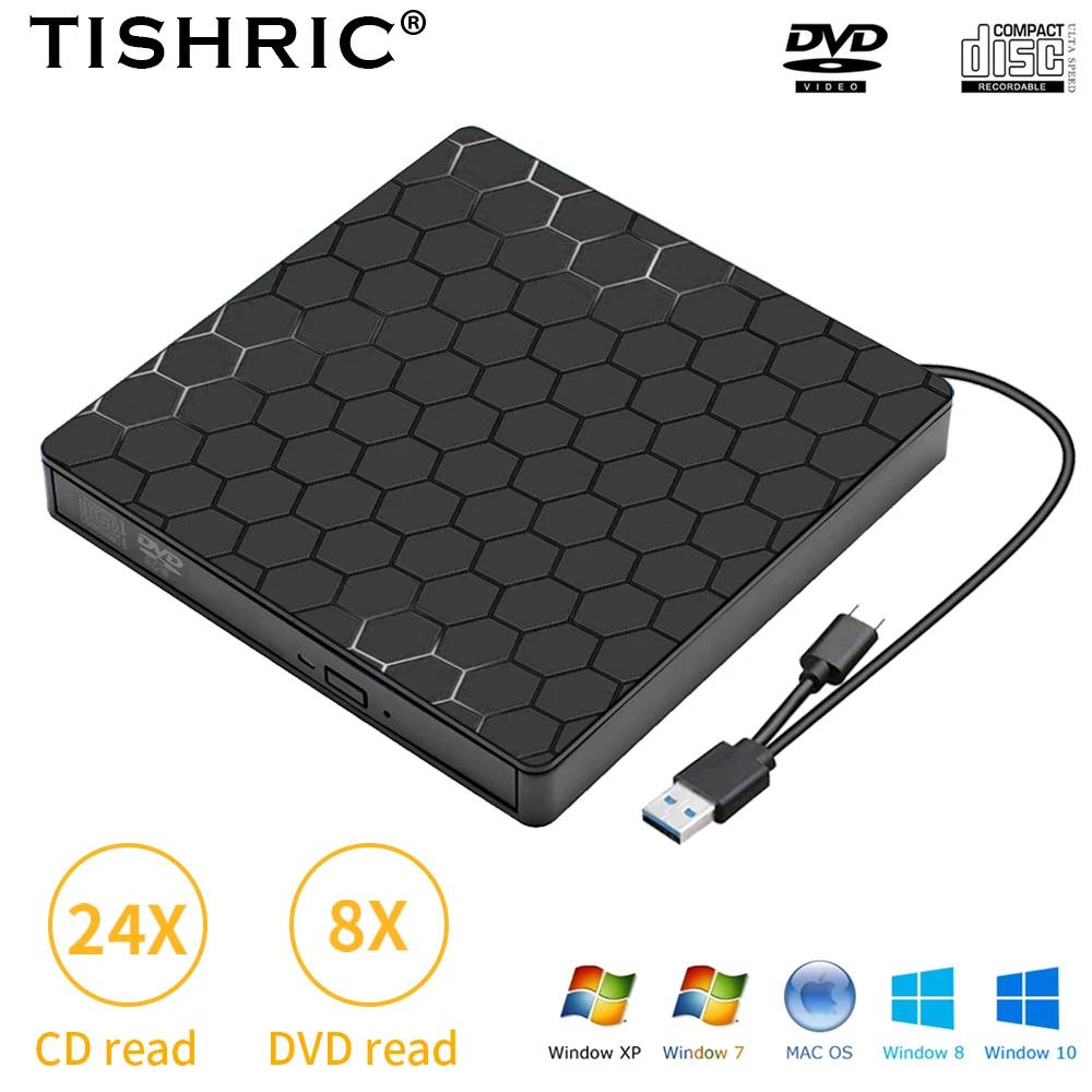 TISHRIC USB  CD , PC ũž ƮϿ, 24X CD-ROM 8X DVD-ROM ũ, C Ÿ, USB3.0  DVD ̺  ÷̾